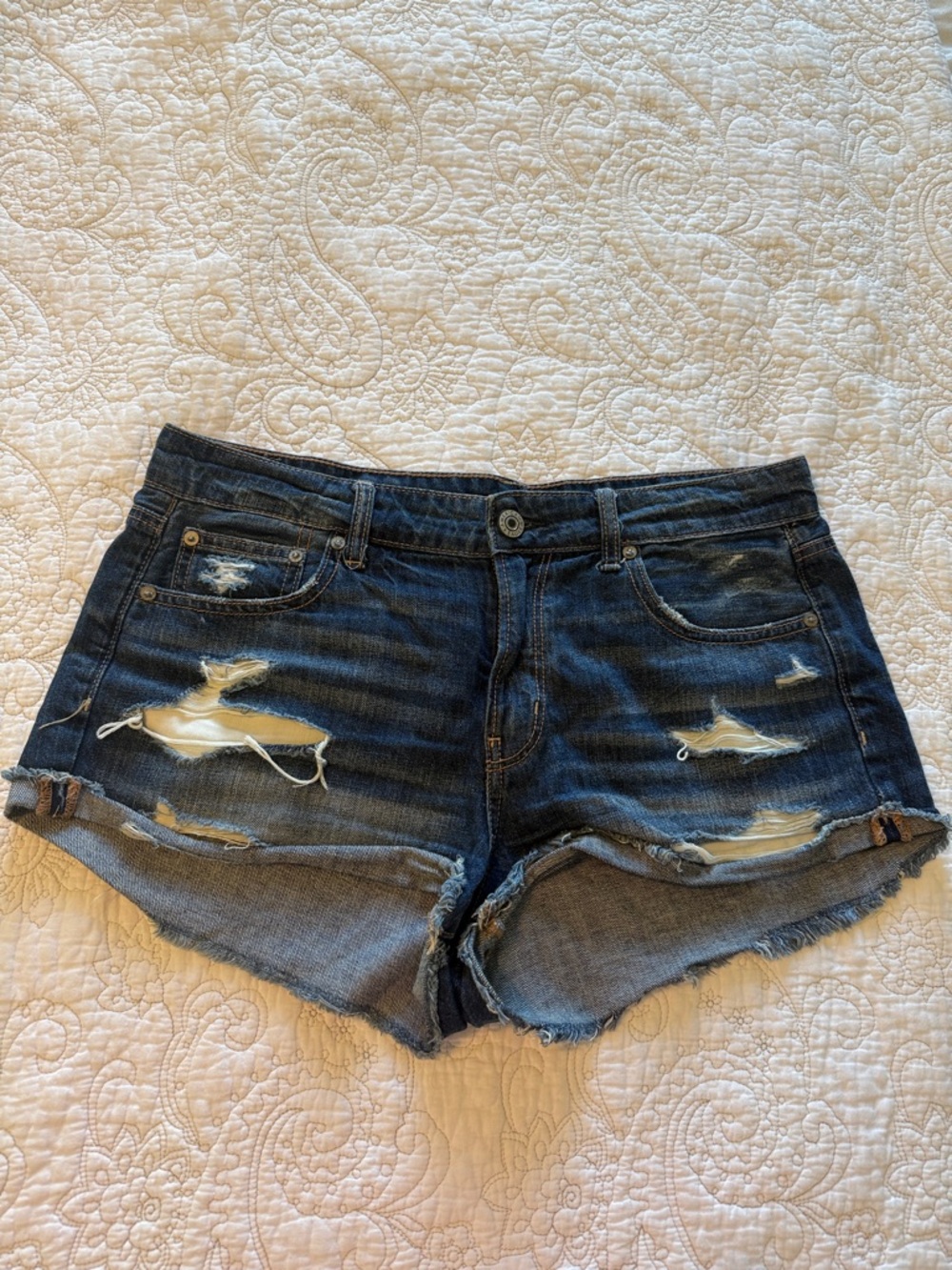American Eagle Outfitters Dark Blue Distressed Denim Shorts